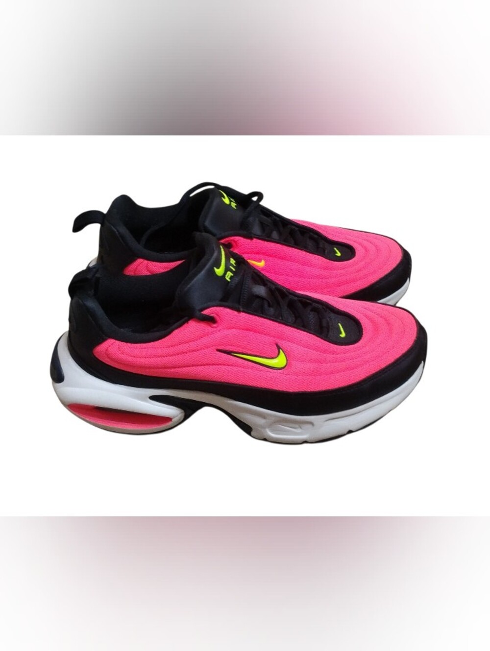 Nike  Air Women's Bright Pink Sneakers with Neon Yellow Swoosh Size 9